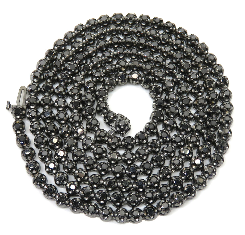 Black sterling silver black diamond tennis chain 13.07ct 20-32