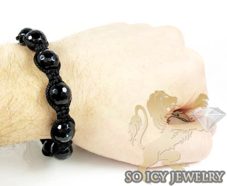 Macramé black onyx faceted bead rope bracelet