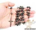 Black sterling silver diamond cut rosary chain necklace 32 inches 8mm