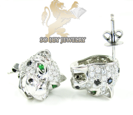 14k white gold diamond tiger earrings 1.55ct - Image 2