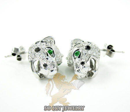 14k white gold diamond tiger earrings 1.55ct