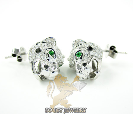 14k white gold diamond tiger earrings 1.55ct - Image 3