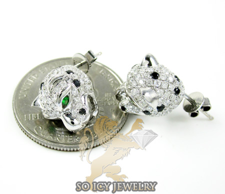 14k white gold diamond tiger earrings 1.55ct