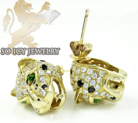 14k yellow gold diamond tiger earrings 1.55ct