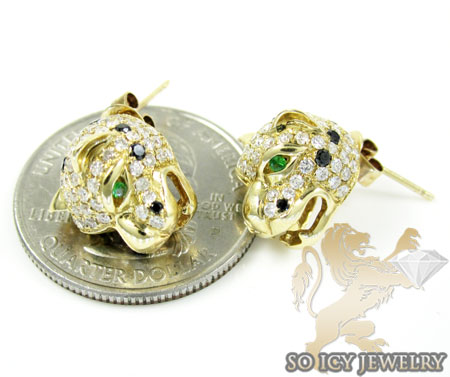 14k yellow gold diamond tiger earrings 1.55ct