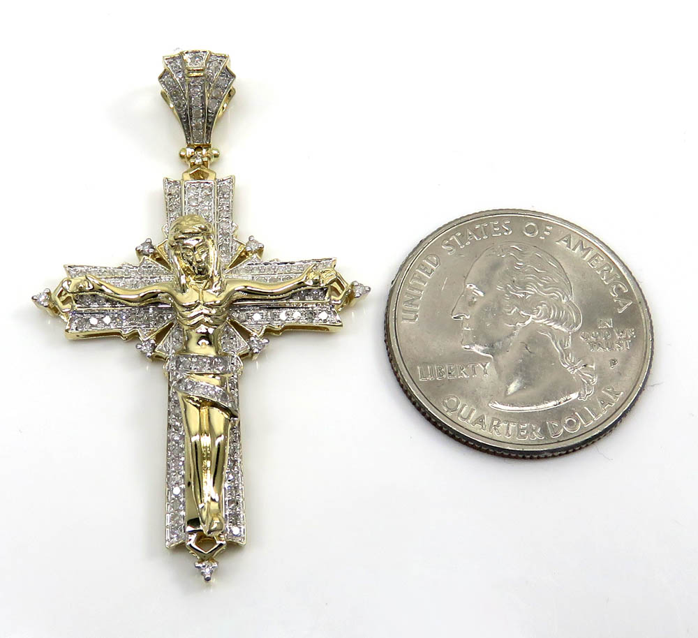 14k yellow gold fancy diamond jesus cross 0.75ct