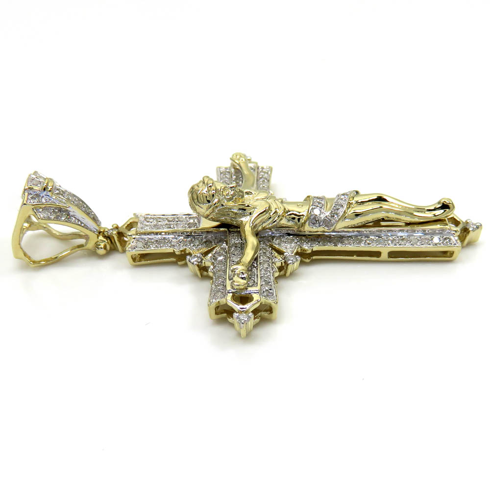 14k yellow gold fancy diamond jesus cross 0.75ct