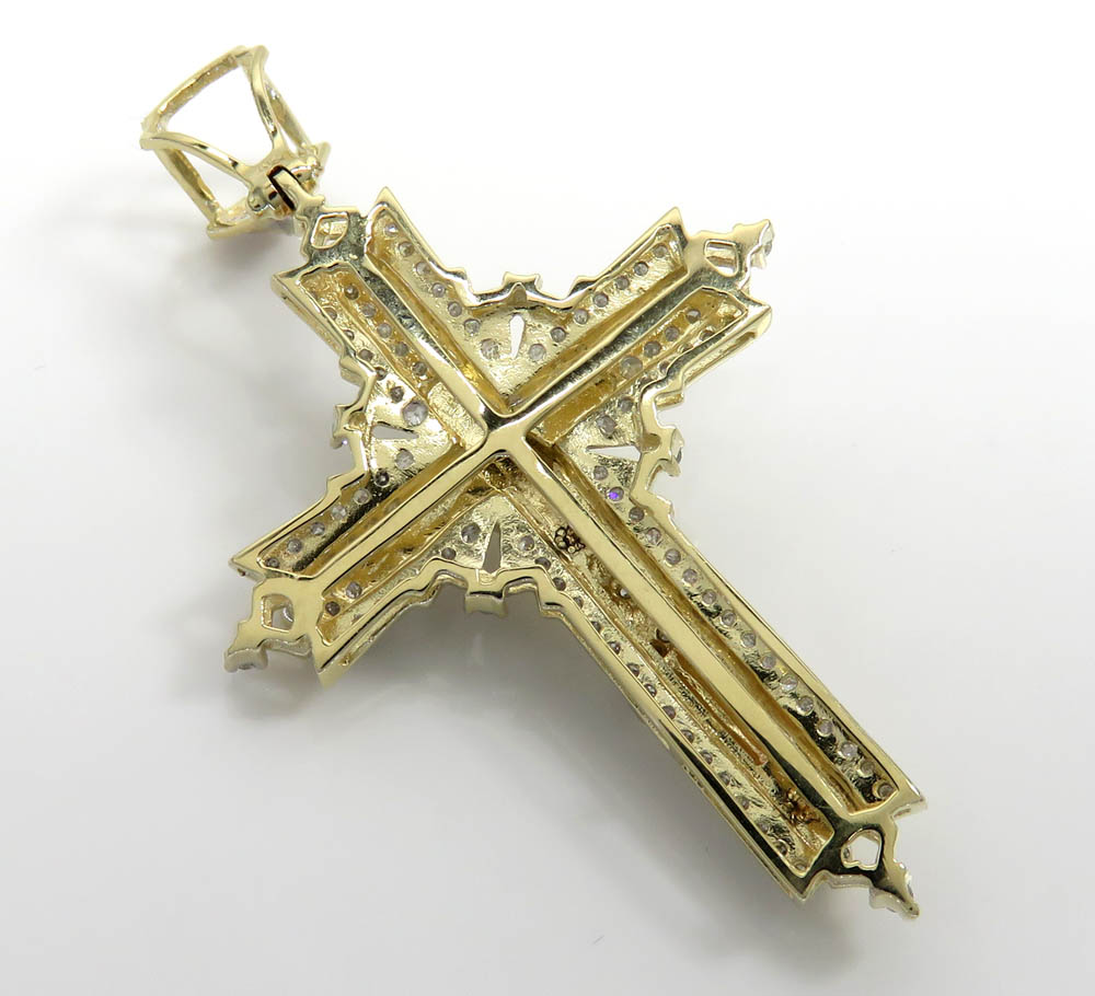 14k yellow gold fancy diamond jesus cross 0.75ct