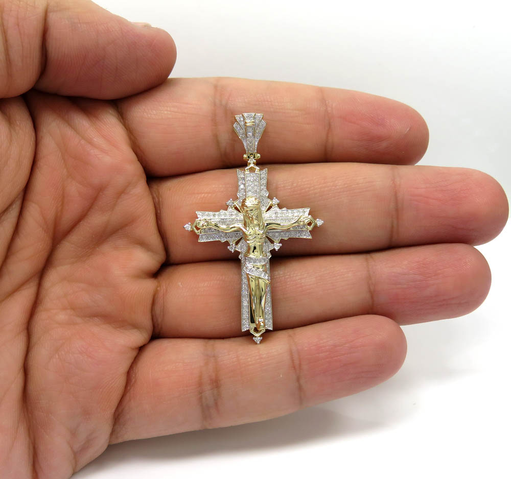 14k yellow gold fancy diamond jesus cross 0.75ct
