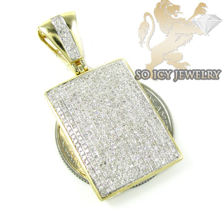 10k yellow gold round diamond dog tag pendant 1.05ct