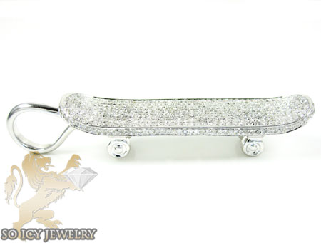 10k white gold round diamond skate board pendant 2.15ct