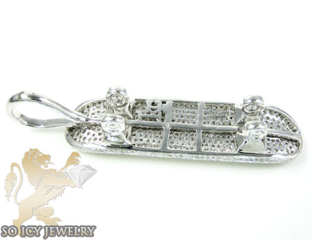 10k white gold round diamond skate board pendant 2.15ct