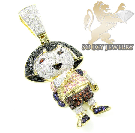 10k yellow gold multi color diamond dora the explorer pendant 1.75ct - Image 2