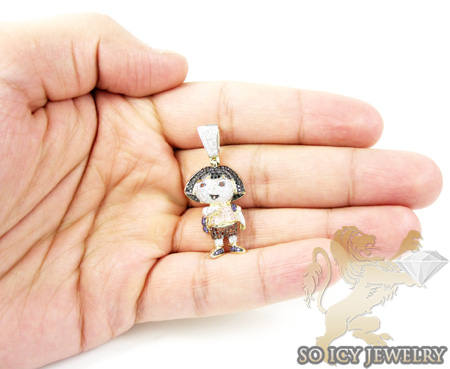 10k yellow gold multi color diamond dora the explorer pendant 1.75ct
