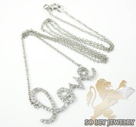 14k white gold diamond love pendant chain  0.40ct