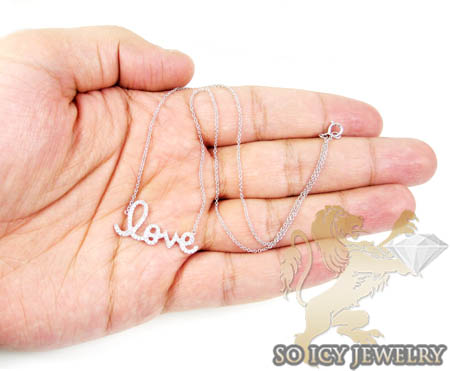 14k white gold diamond love pendant chain  0.40ct