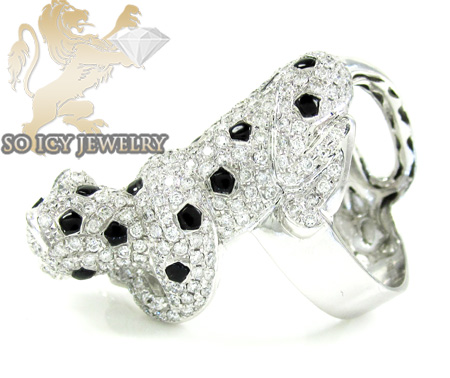 14k white gold white diamond panther ring 2.75ct
