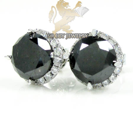 14k white gold black cluster round diamond earrings 3.90ct - Image 2