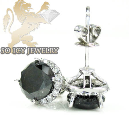 14k white gold black cluster round diamond earrings 3.90ct