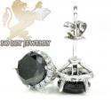 14k white gold black cluster round diamond earrings 3.90ct