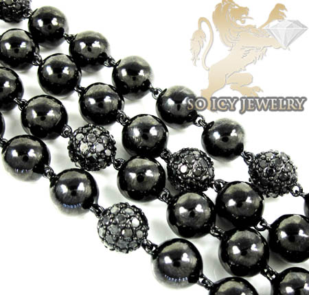 10k black gold round black diamond bead ball chain 9.75ct