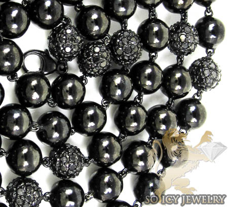 10k black gold round black diamond bead ball chain 9.75ct