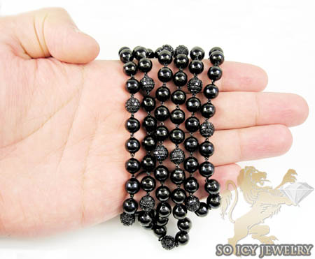 10k black gold round black diamond bead ball chain 9.75ct