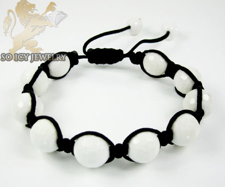 Macramé black white onyx faceted bead rope bracelet