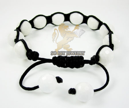 Macramé black white onyx faceted bead rope bracelet