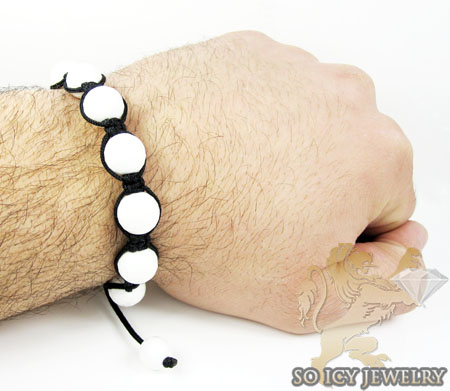 Macramé black white onyx faceted bead rope bracelet