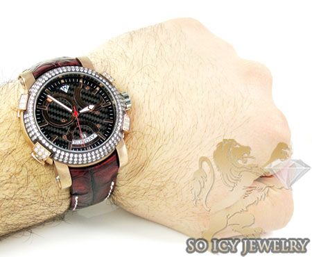 Mens aqua master black & rose steel diamond automatic titanic watch 3.50ct