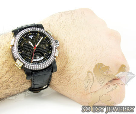 Mens aqua master black & yellow steel diamond automatic titanic watch 3.50ct