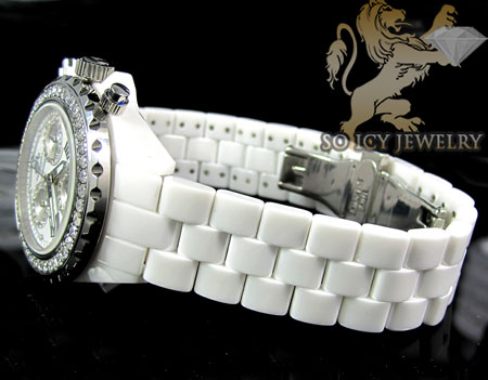 Ladies techno jpm white ceramic diamond watch 2.25ct