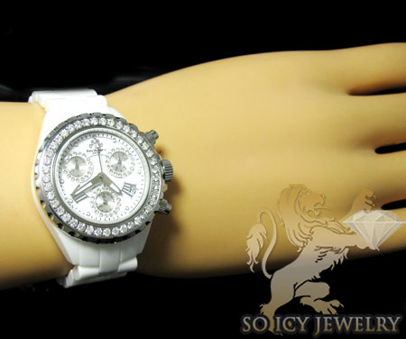 Ladies techno jpm white ceramic diamond watch 2.25ct