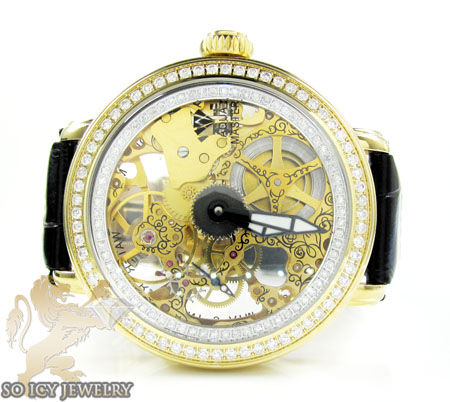 Mens aqua master yellow steel automatic 2 row diamond watch 3.50ct 