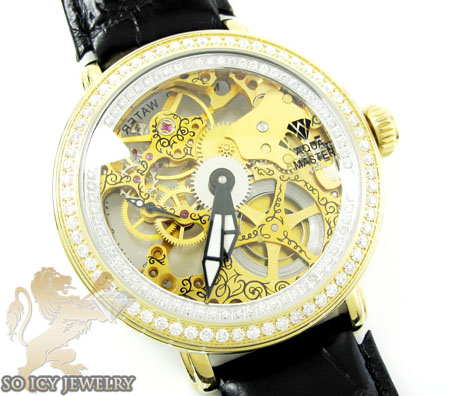Mens aqua master yellow steel automatic 2 row diamond watch 3.50ct 