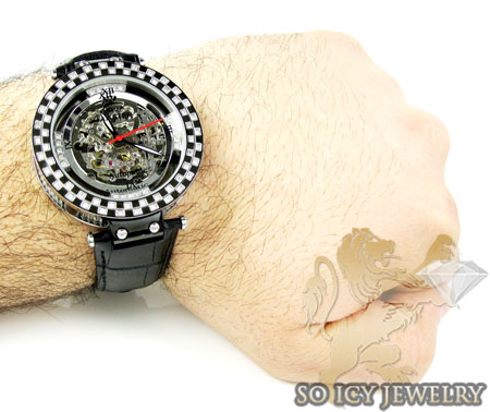 Mens aqua master black & white steel automatic diamond watch 1.25ct 