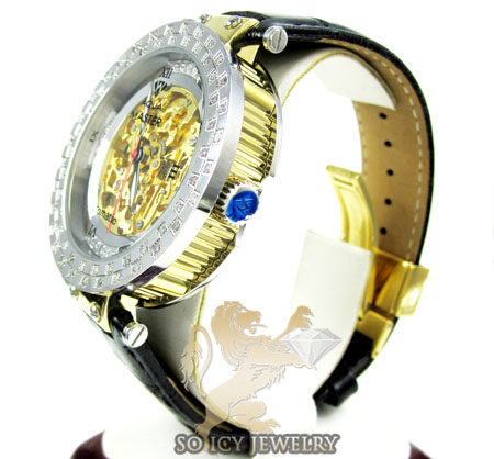 Mens aqua mater yellow & white steel automatic diamond watch 1.25ct