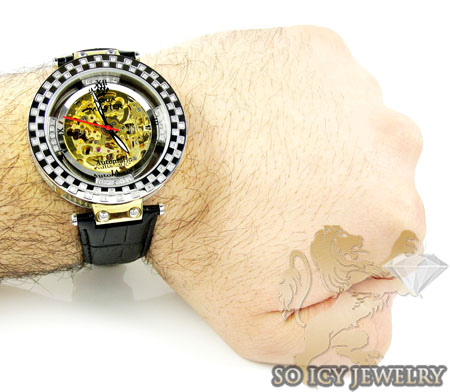 Mens aqua mater yellow & white steel automatic diamond watch 1.25ct