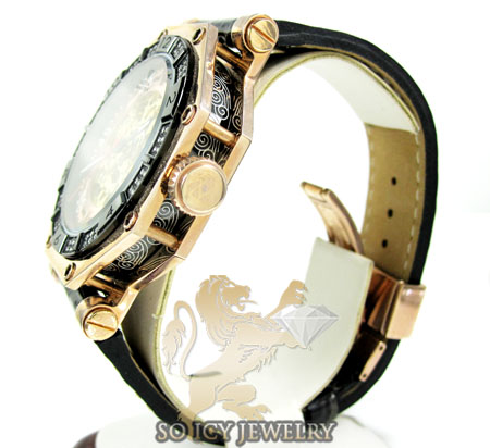 Mens aqua mater black & rose steel automatic diamond octagon watch 1.00ct