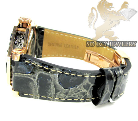 Mens aqua mater black & rose steel automatic diamond octagon watch 1.00ct