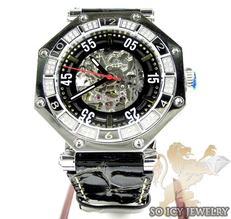 Mens aqua mater white steel automatic diamond octagon watch 1.00ct