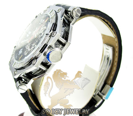Mens aqua mater white steel automatic diamond octagon watch 1.00ct