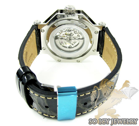 Mens aqua mater white steel automatic diamond octagon watch 1.00ct