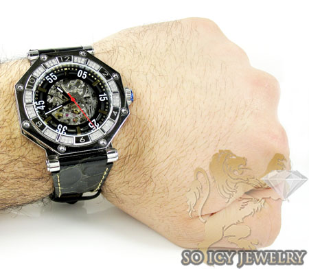 Mens aqua mater white steel automatic diamond octagon watch 1.00ct