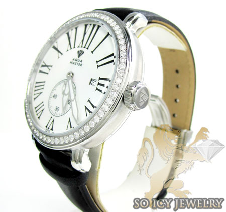 Mens aqua master white stainless steel 1 row diamond mechanical watch 2.25ct 