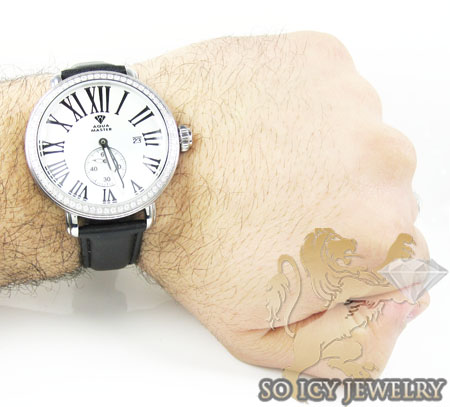 Mens aqua master white stainless steel 1 row diamond mechanical watch 2.25ct 