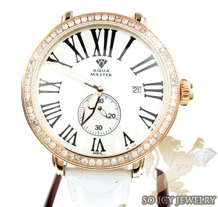 Mens aqua master rose stainless steel 1 row diamond mechanical watch 2.25ct 