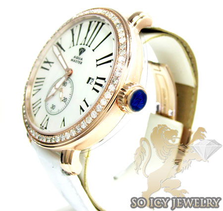 Mens aqua master rose stainless steel 1 row diamond mechanical watch 2.25ct 