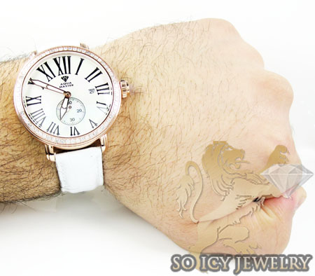 Mens aqua master rose stainless steel 1 row diamond mechanical watch 2.25ct 